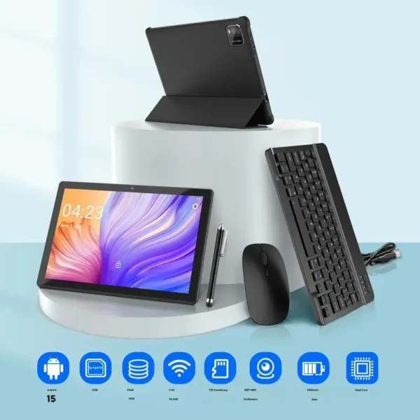 10.1 inch Android 15 Tablet, Quad-core Processor, 12GB (3GB+9GB Extended Memory) RAM +64GB ROM +1TB Expansion, 5G Wi-Fi 6, 2MP + 8MP Dual Cameras, 1280 * 800 FHD IPS Tablet with Keyboard Set - Image 6