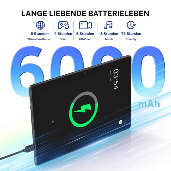 10.1 inch Android 15 Tablet, Quad-core Processor, 12GB (3GB+9GB Extended Memory) RAM +64GB ROM +1TB Expansion, 5G Wi-Fi 6, 2MP + 8MP Dual Cameras, 1280 * 800 FHD IPS Tablet with Keyboard Set - Image 7