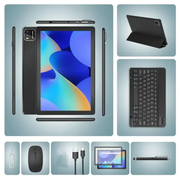 10.1 inch Android 15 Tablet, Quad-core Processor, 12GB (3GB+9GB Extended Memory) RAM +64GB ROM +1TB Expansion, 5G Wi-Fi 6, 2MP + 8MP Dual Cameras, 1280 * 800 FHD IPS Tablet with Keyboard Set - Image 4